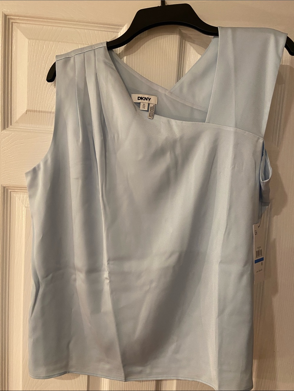 DKNY Light Blue Asymmetric Pleat-Shoulder Camisole